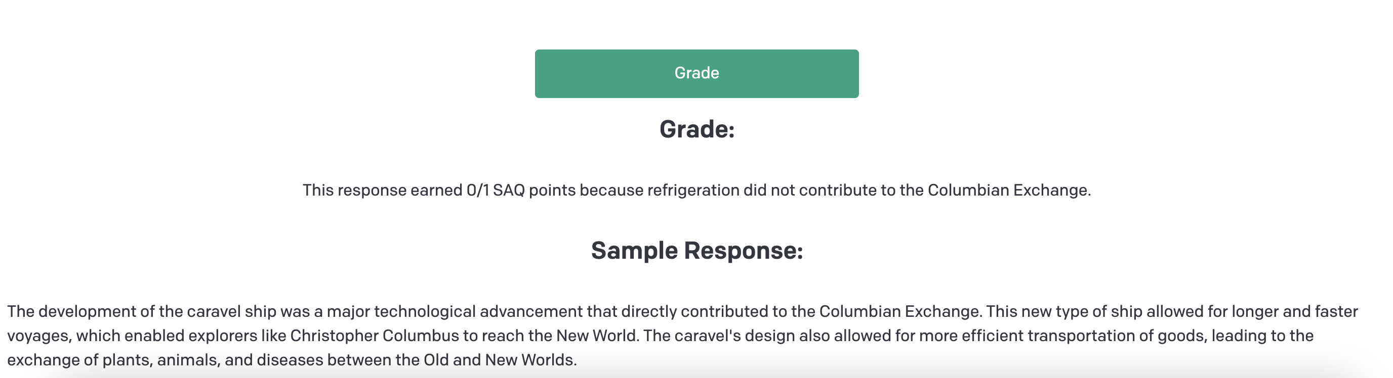 Sample response being graded by AI